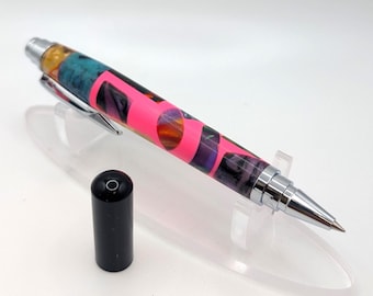 Bolígrafo rollerball - Mosaico rosa Aruba - Tapa cromada negra