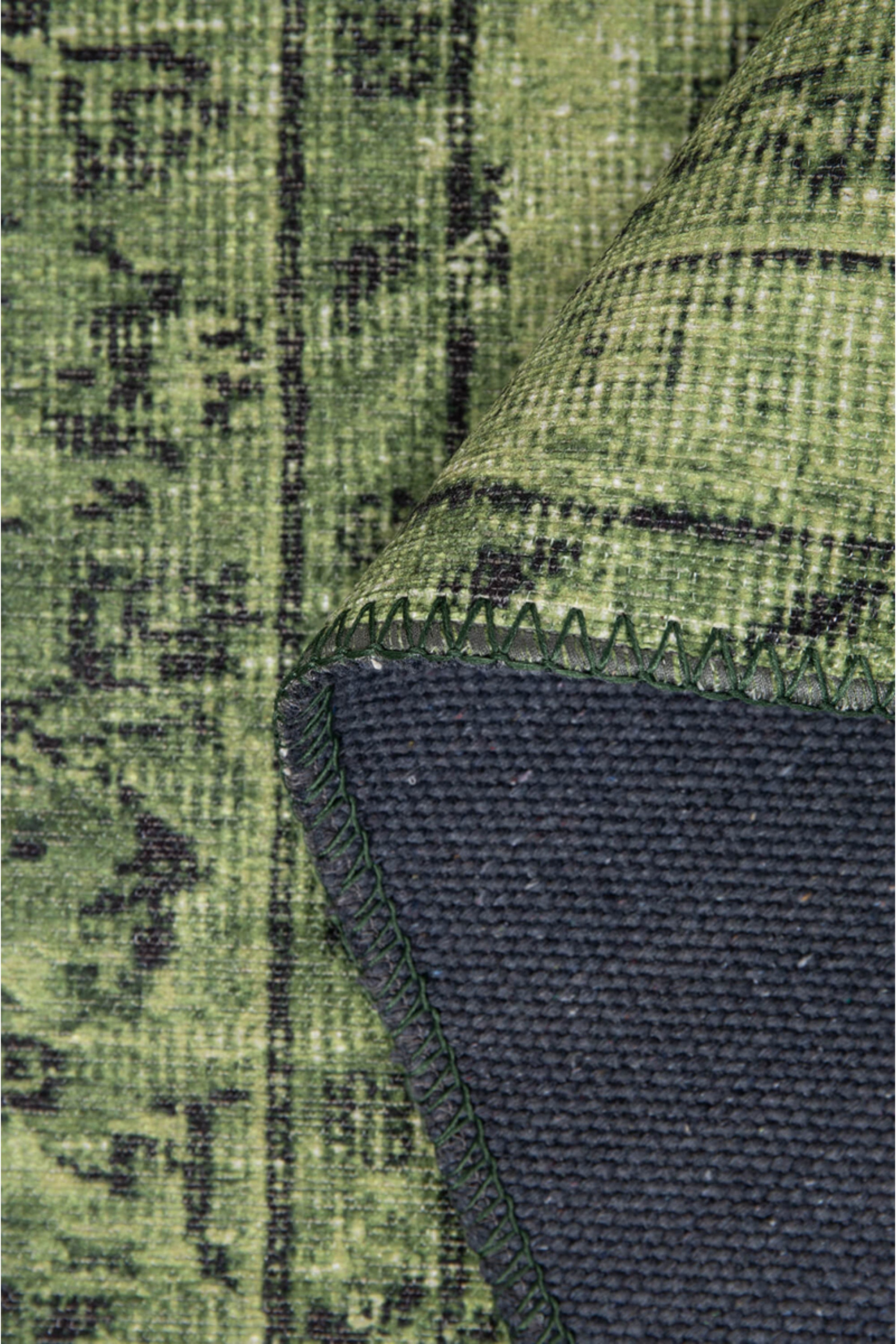 Dark Green Traditional Pattern Cotton Woven Carpet, Side Stripe ...