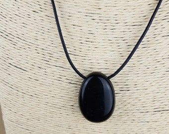 Black Obsidian pendant, adjustable black leather cord