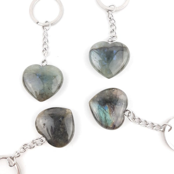 Porte clé coeur en Labradorite, protection contre les mauvaises énergies