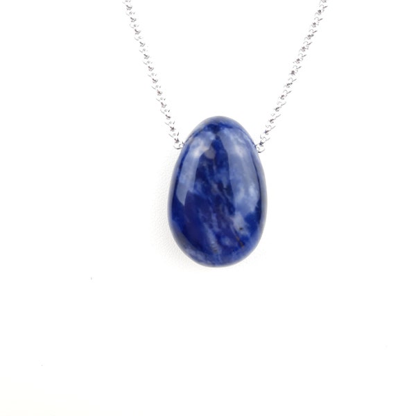 Pendentif pierre percée Sodalite, sur chaîne acier inox argentée