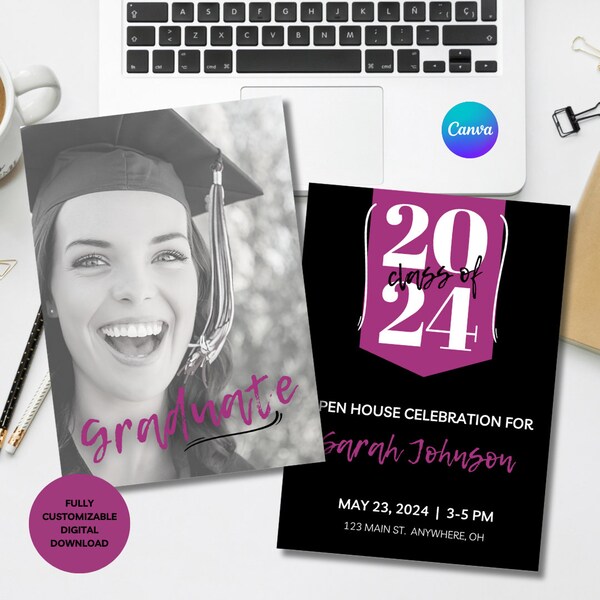 Graduation Announcement, Editable Graduation Party Invite, Graduation Invitation 2024 Template, Girls Graduation Invite, Grad Open House