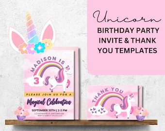 Magical Unicorn Birthday Party Invitation, Editable Unicorn Party Invitation, Girls Unicorn invitation, Rainbow Unicorn Party Invitation