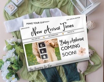 Editable Template Baby Announcement, Pregnancy Announcement Newspaper, Pregnancy Announcement Canva Template, Newspaper Template Printable