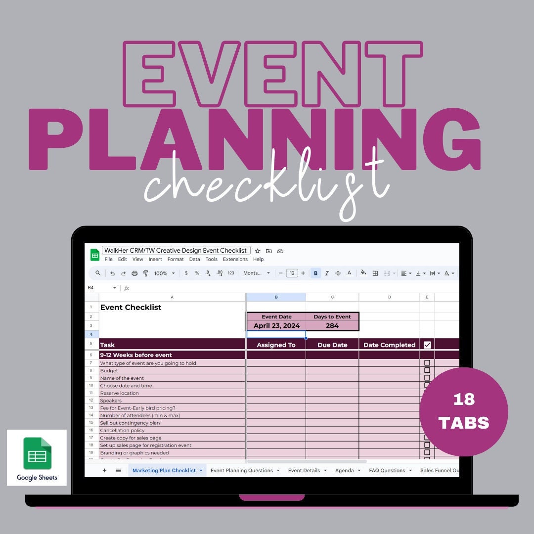 Event Planner Google Sheet, Customizable, Budget, Guest List, Agenda, Party Planner, Digital