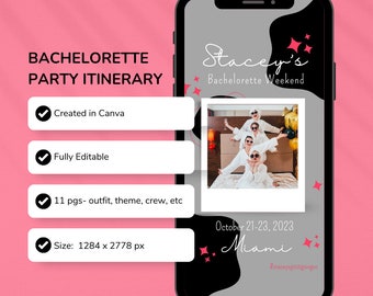 Bachelorette Weekend | Travel Digital Itinerary Packet Template for Mobile | Bachelorette Weekend Travel | Bachelorette Party Itinerary