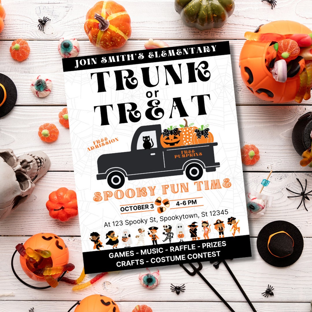 Editable Trunk or Treat Flyer Halloween Party Invite Trunk Etsy