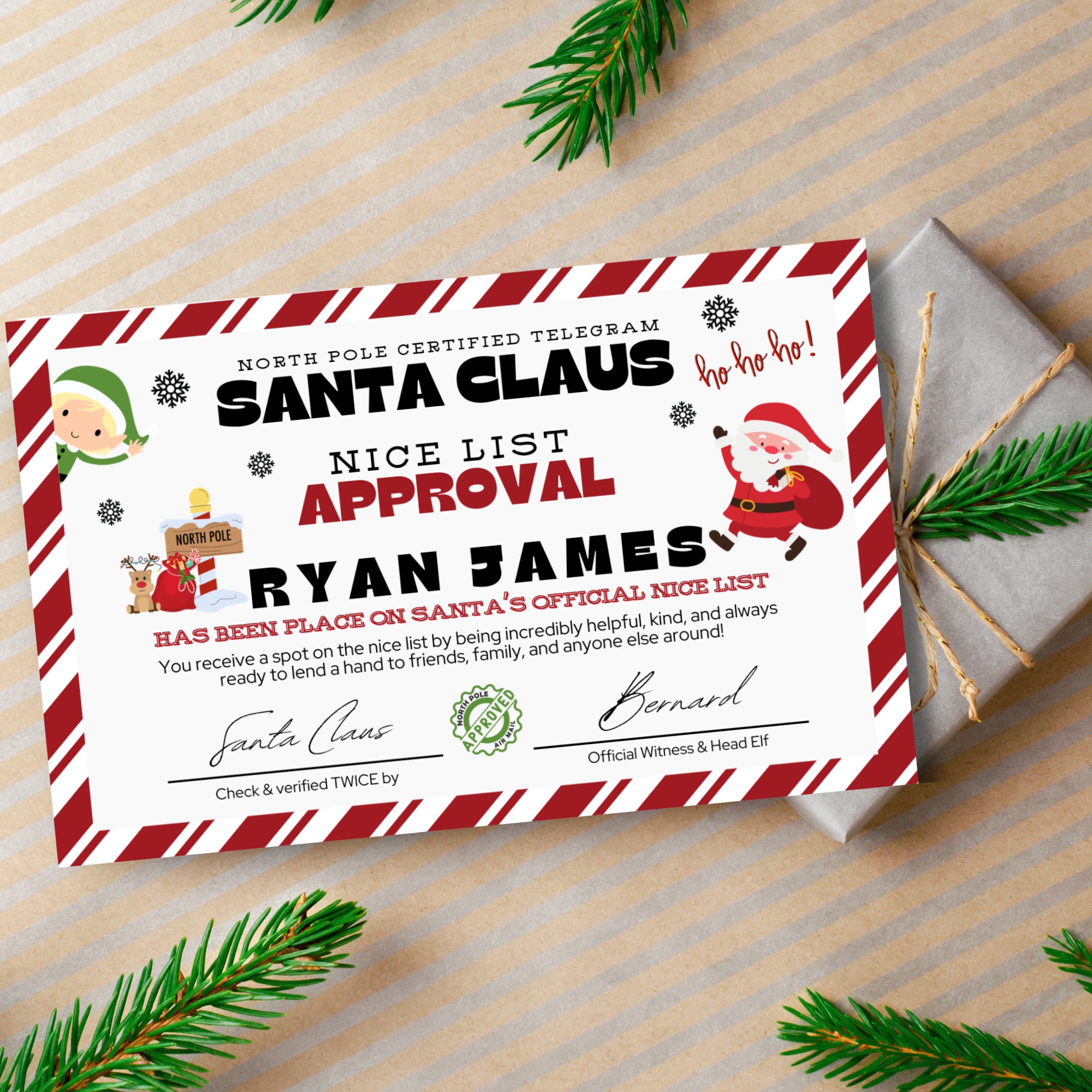 Santa's Nice List Printable Certificate Santa's Nice - Etsy