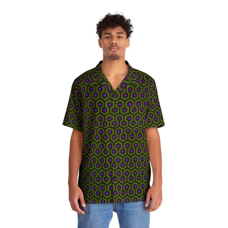 Horror Goth Midcentury Vintage Style Hawaiian Shirt in Green & Purple ...