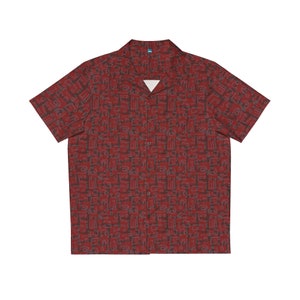 Herren Tiki Midcentury Vintage Stil Hawaiihemd in Rot Space Tiki Print | Überspitztes Design