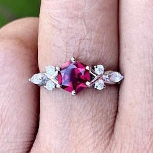genuine rhodolite garnet ring | minimalist design ring | pink garnet ring | 925 sterling silver rhodium plated