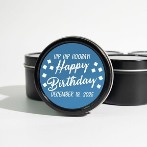 Bulk Candle Birthday Favors - Anniversary Candle Favors - Black Tin Candles - Custom Candle Favors - Wedding Shower Favors