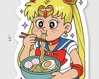 Pegatina de Ramen Usagi: ideal para portátiles y botellas de agua.