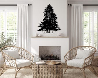 Giant Black Metal Pine Tree Wall Art, Cabin Decor