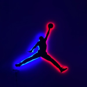 Handmade Steel Basketball Wall Decor: LED Michael Jordan Silhouette