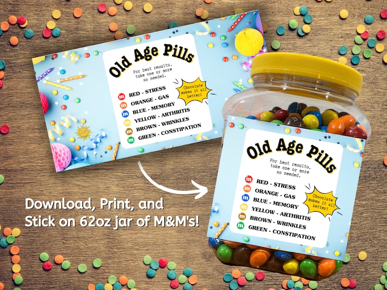 Birthday Gift | Over the Hill Gift | Old Age Pills Label | Old Age ...
