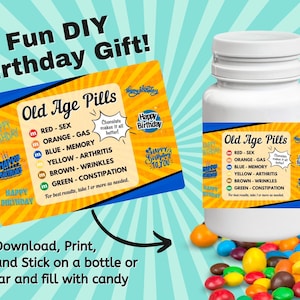 Old Age Pills | Printable Label | Over the Hill | Gag Gift | Funny Gift | Birthday Gift | Novelty Candy Label | Old Age Joke | Growing Old