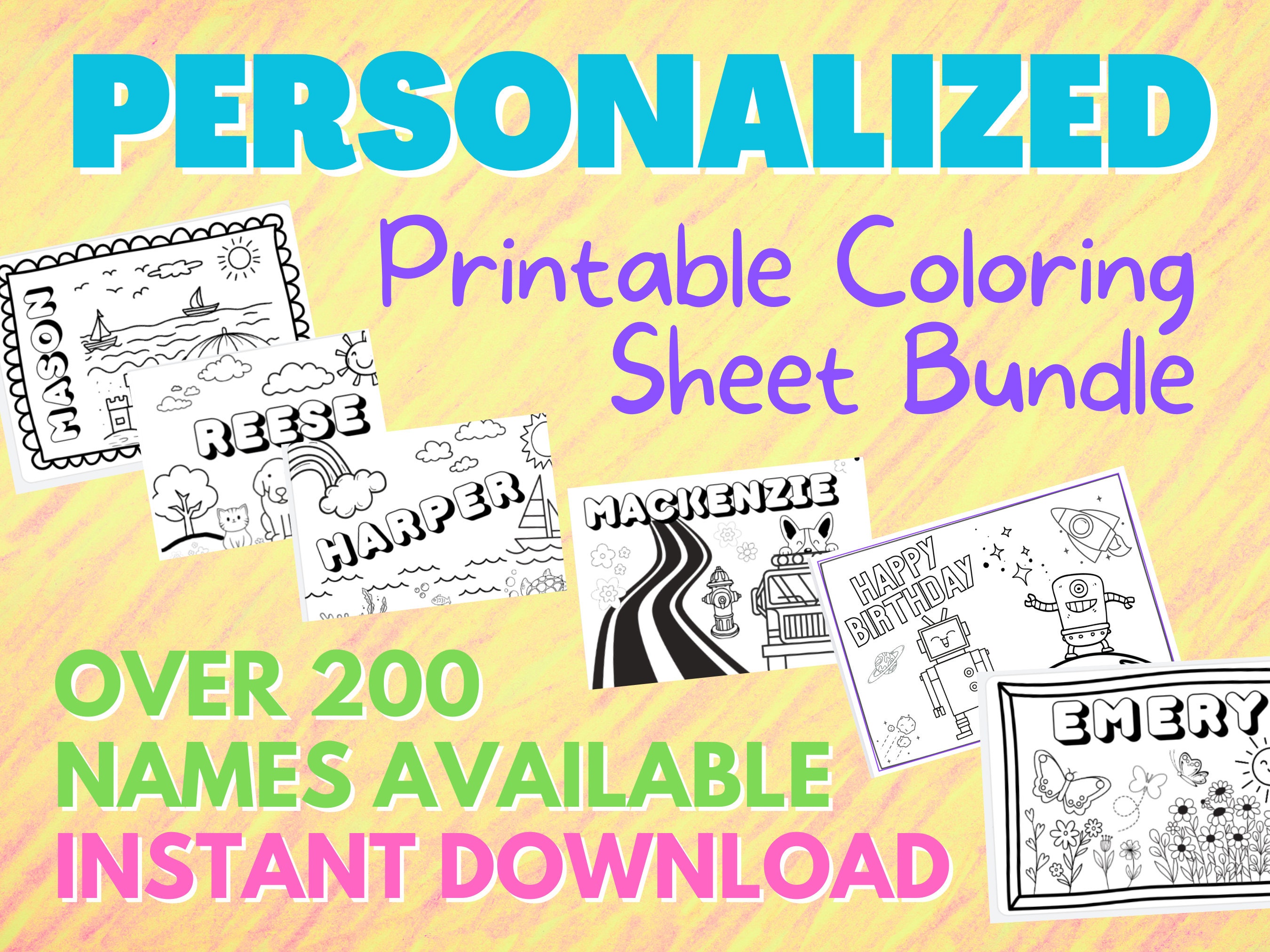 Coloring Name Pages Kids Name Sheets Coloring Bundle - Etsy