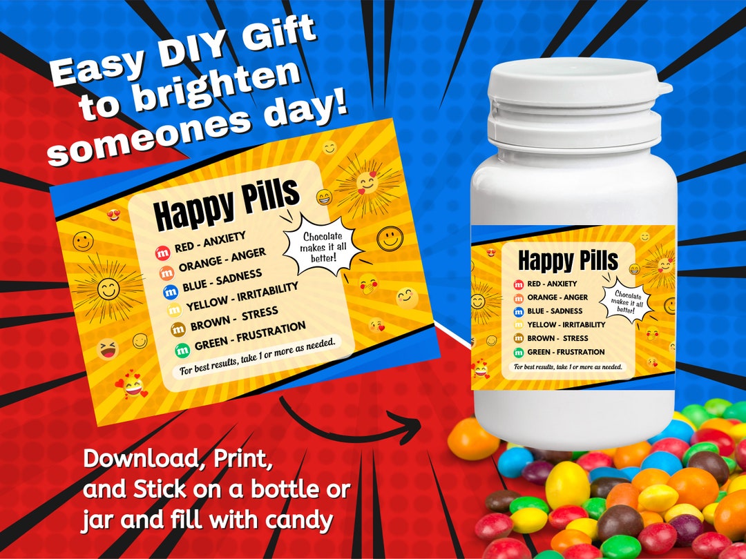 Happy Pills Printable Label Gag Gift Fun Gift Novelty Candy Label