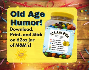 Birthday Gift | Over the Hill Gift | Old Age Pills Label | Old Age Humor | Printable Label | Old Age Gag Gift | Old Age Gift |