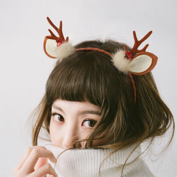 Fluffy Christmas Deer Antler Headband, Deer Ears, Antler Headband, Deer Costume, Fairy Costume, Lolita Cosplay, Faun Ears, Christmas Pins