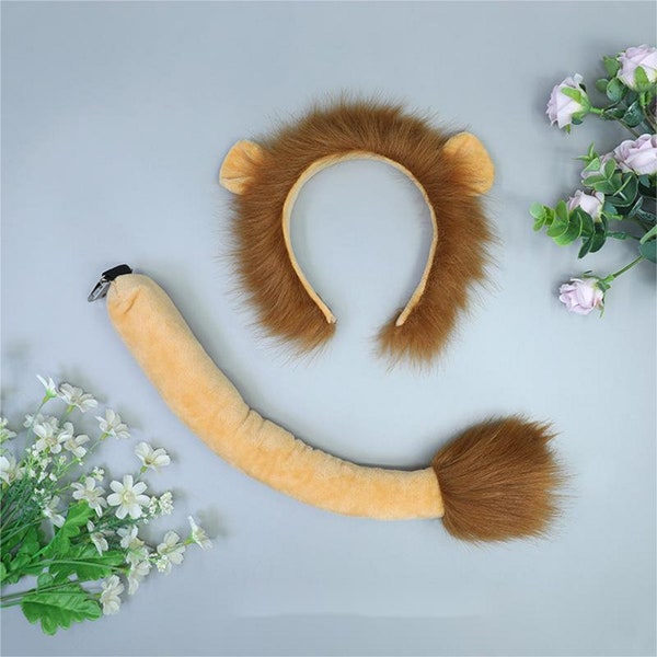 Furry Yellow Lion Headband with Tail, Animal Ears, Animal Costume, Furry Costume, Lion Costume, Holiday Costume, Costume Cosplay