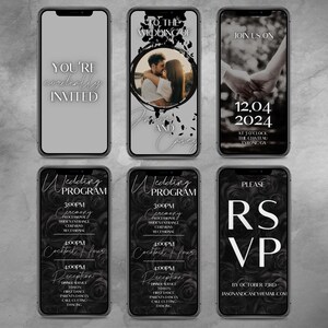 Black and White Video Wedding Invite Template Editable Animated Wedding Invitation RSVP Save The Date Template Digital Canva Video Template image 2