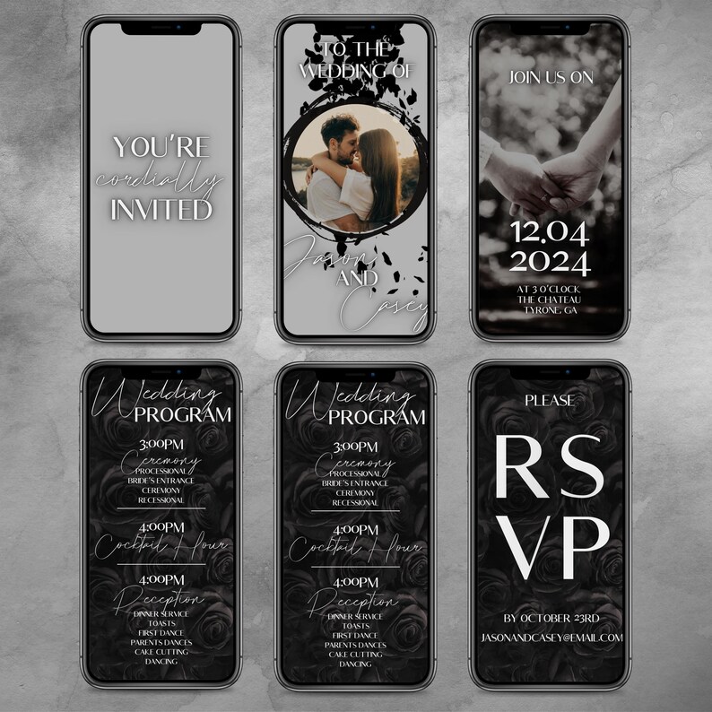 Black and White Video Wedding Invite Template Editable Animated Wedding Invitation RSVP Save The Date Template Digital Canva Video Template image 2