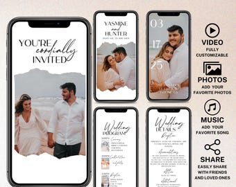 Minimalist Wedding Video Invite Template Editable Animated Wedding Invitation RSVP Save The Date Details and Program Digital Canva Video