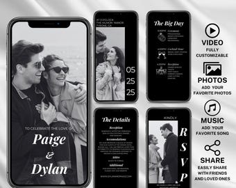 Digital Animated Wedding Invitation Canva Template Simple Minimalist Wedding Evite Video Electronic Invite Modern Trendy Save the Date RSVP
