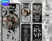Black and White Video Wedding Invite Template Editable Animated Wedding Invitation RSVP Save The Date Template Digital Canva Video Template