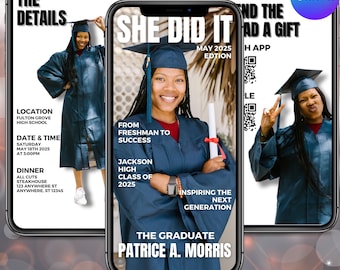 Graduate Video Magazine Dinner Party Invite Template Animated Graduation Invitation Digital Modern Class of 2025 Senior Evite