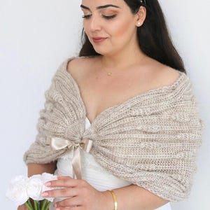 Handmade Knit Mohair Blend Bridal Wrap: Cozy Wedding Bolero Shrug