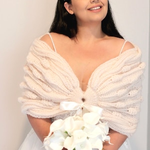 Mohair Blend Wedding Shawl: Bridal Winter Wrap with Ribbon