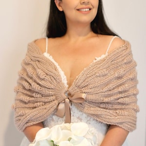 Beige Mohair Blend Bridal Shawl: Wedding Bolero Wrap