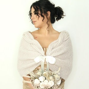 Off-White Knit Wedding Shawl: Mohair Blend Bridal Wrap