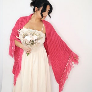 Pink Knit Bridal Shawl: Mohair Blend Triangle Wrap