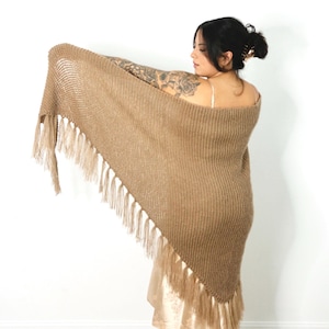 Chal marrón caramelo, chal de novia, chal de boda de invierno, chal triangular de punto, chal de dama de honor, chal de novia, chal de noche para boda