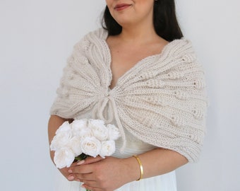 Off white shawl,winter wedding wrap,bridal bolero,bridesmaid shawl,alabaster color shawl,eggshell color shawl, bridal shawl, bridal caplet