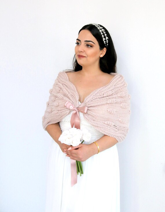 Blush Mohair Bridal Shawl: Handmade Wedding Wrap