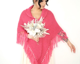 Chal de novia de punto rosa: chal de boda de mezcla de mohair