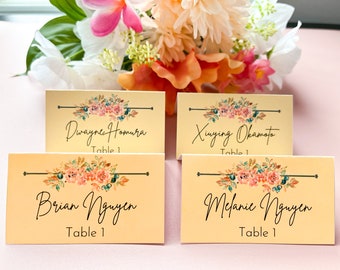 Floral Place Cards Template, Elegant, Minimal, Simple | Flat & Tented | Canva Template | ETPC2002