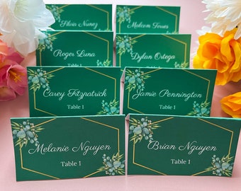 Eucalyptus Floral Place Cards Template, Simple, Olive Green | Flat & Tented | Canva Template | ETPC2004
