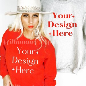 Gildan 18000 Christmas Mockup, Ash Sweater Mockup, Red Sweater Mockup, Model Sweater Mockup, Couple Mockup, Ash Red Mockup, Holiday Mock
