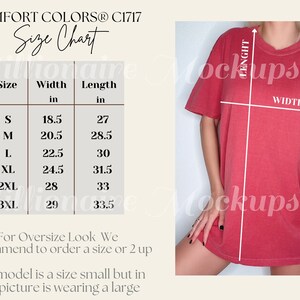 Comfort Colors C1717 Size Chart, Comfort Colors Crimson Size Chart, Tshirt Size Chart, Comfort Color Mockup, Model Size Chart, Shirt Mockup