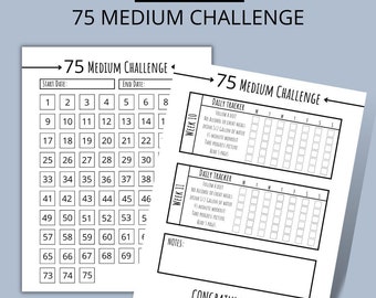 75 Medium Challenge Tracker - Instant Download, Weight Loss, 75 Medium, PDF, 75 Day Challenge Printable, Fitness Journal, Self Improvement