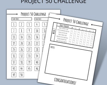 Project 50 Challenge Tracker - Instant Download, Weight Loss, Project 50, PDF, Project 50 Printable, Fitness Journal, Self Improvement