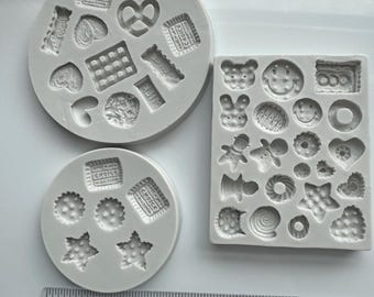 Moldes de silicone para miniaturas de corações, pretzels, biscoitos, chocolates, doces e outros alimentos - 3 opções