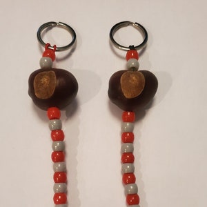 Ohio State Buckeye Keychains. Handmade! Real Buckeyes & Pony Beads! (Lot of 2)
