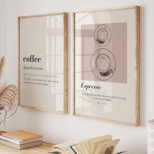 Conjunto de 2 impressões de arte de parede para cafeteria, impressões de café, impressões de arte de parede para cozinha, conjunto de impressões de canto de café, arte de parede para impressão, decoração de cozinha